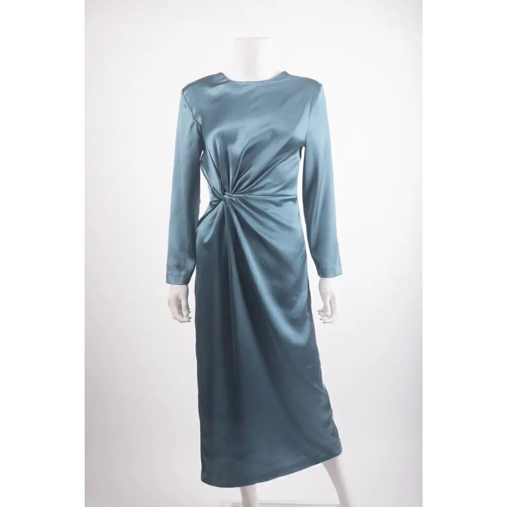 Zara Womans Midi Dress Size XS Blue Satin effect Knotted Waist 2042/899 NWT